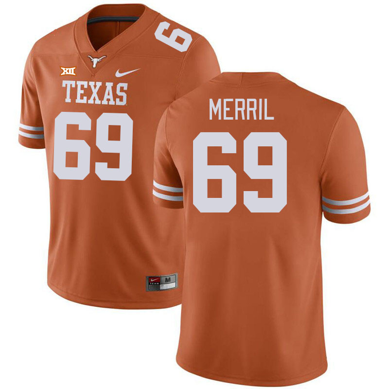 Men #69 Max Merril Texas Longhorns College Football Jerseys Stitched-Orange